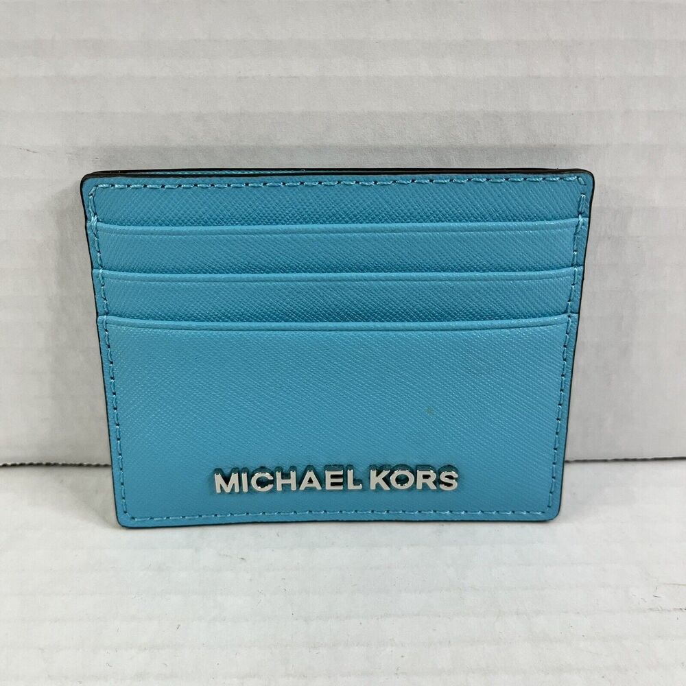 MICHAEL KORS JET SET TRAVEL LG SAFFIANO LEATHER CARD HOLDER Blue Teal COLOR